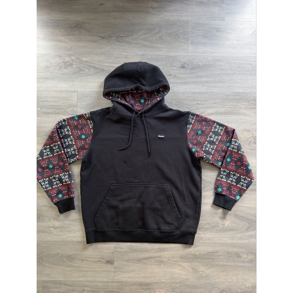 Hooey Men's Medium Pullover Hoodie Black Aztec Sleeves Lined Hood Western Skater
